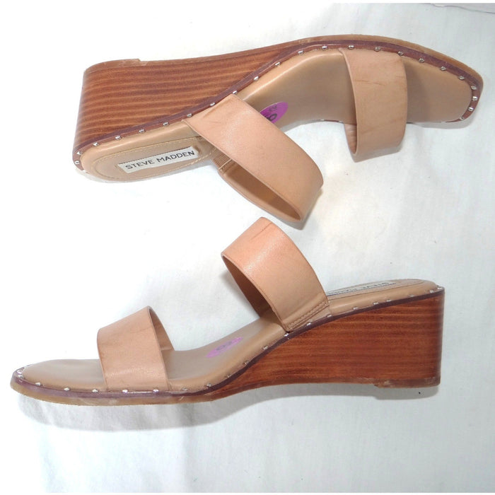 Steve Madden Henrietta Tan Studded Wedge Sandals 8.5M1
