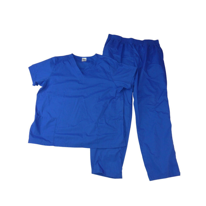 Strictly Scrubs Medical Uniform Set Royal Blue V Neck Top Elastic Pants XL 38000