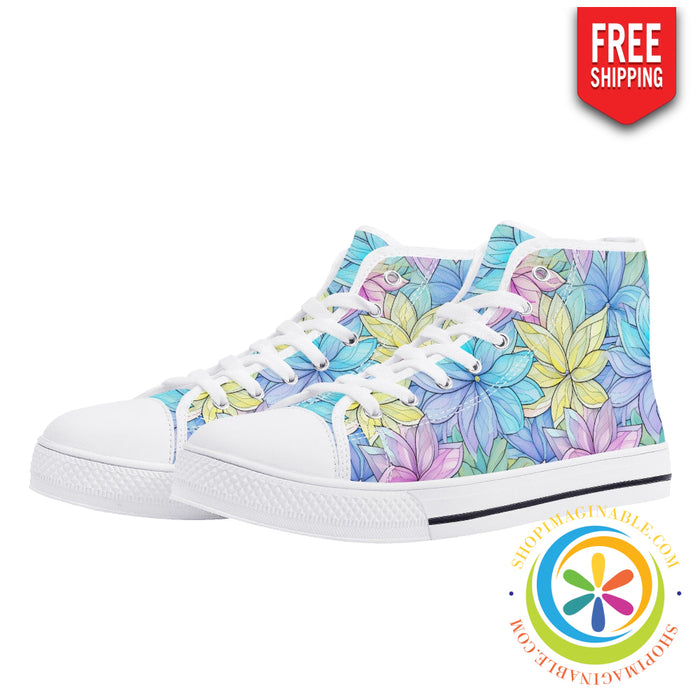Striking Floral Ladies High Top Canvas Shoes Us12 (Eu44)