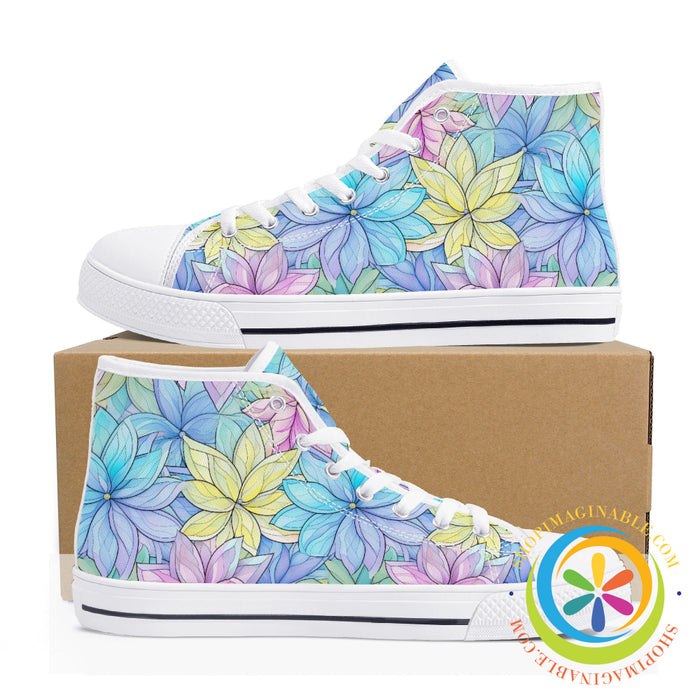 Striking Floral Ladies High Top Canvas Shoes
