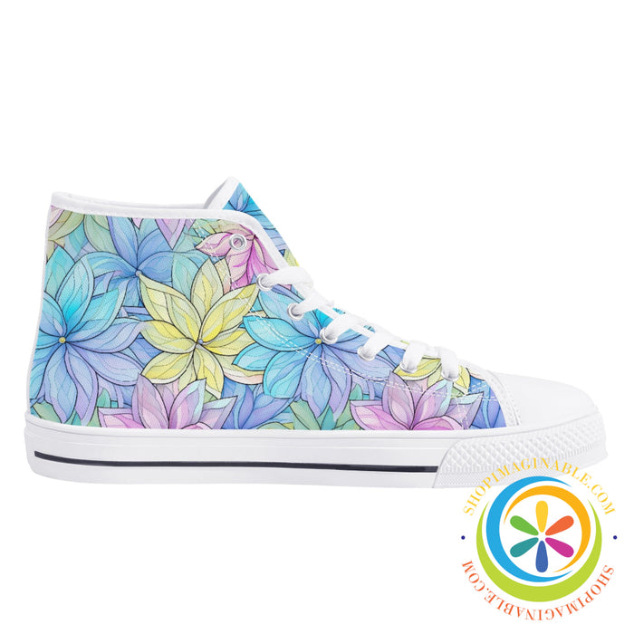 Striking Floral Ladies High Top Canvas Shoes