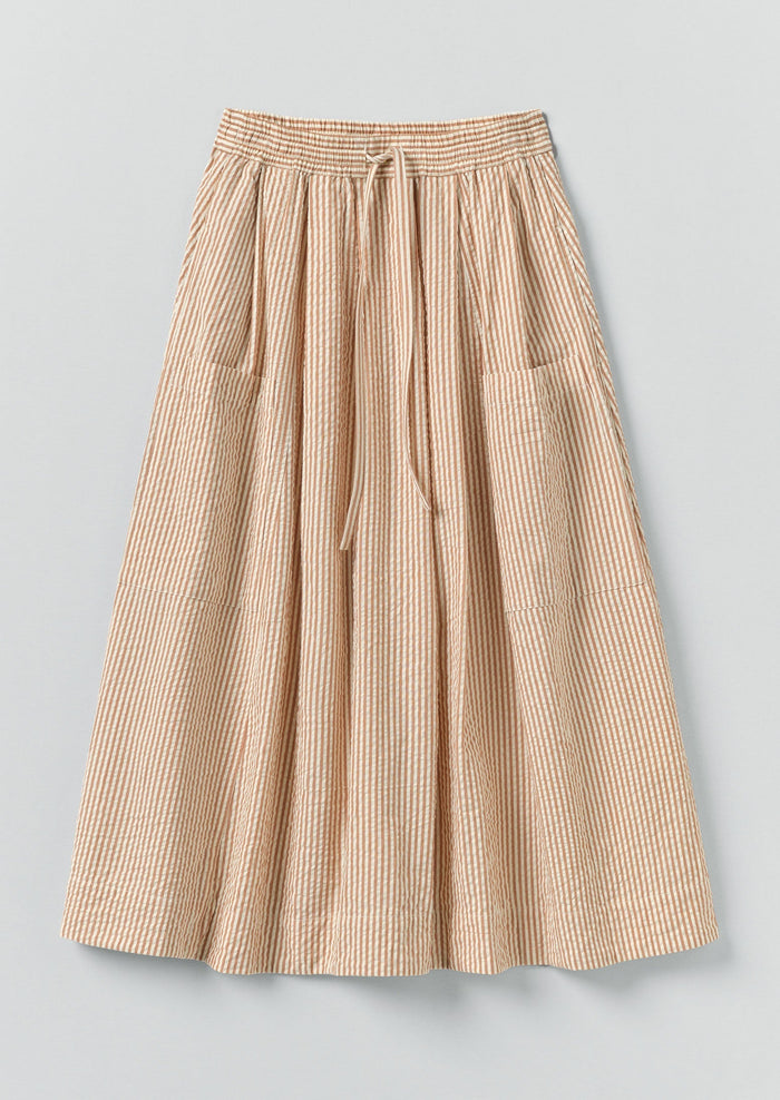 Stripe Cotton Seersucker Patch Pocket Skirt | Terracotta/Ecru
