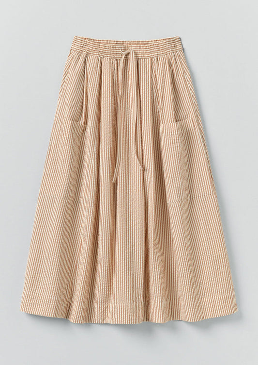 Stripe Cotton Seersucker Patch Pocket Skirt | Terracotta/Ecru