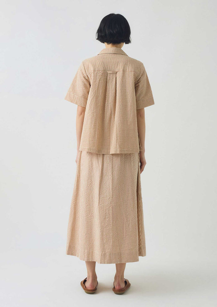 Stripe Cotton Seersucker Patch Pocket Skirt | Terracotta/Ecru