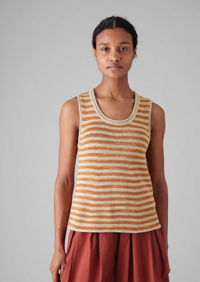 Stripe Linen Cotton Knitted Vest | Parchment/Butterscotch