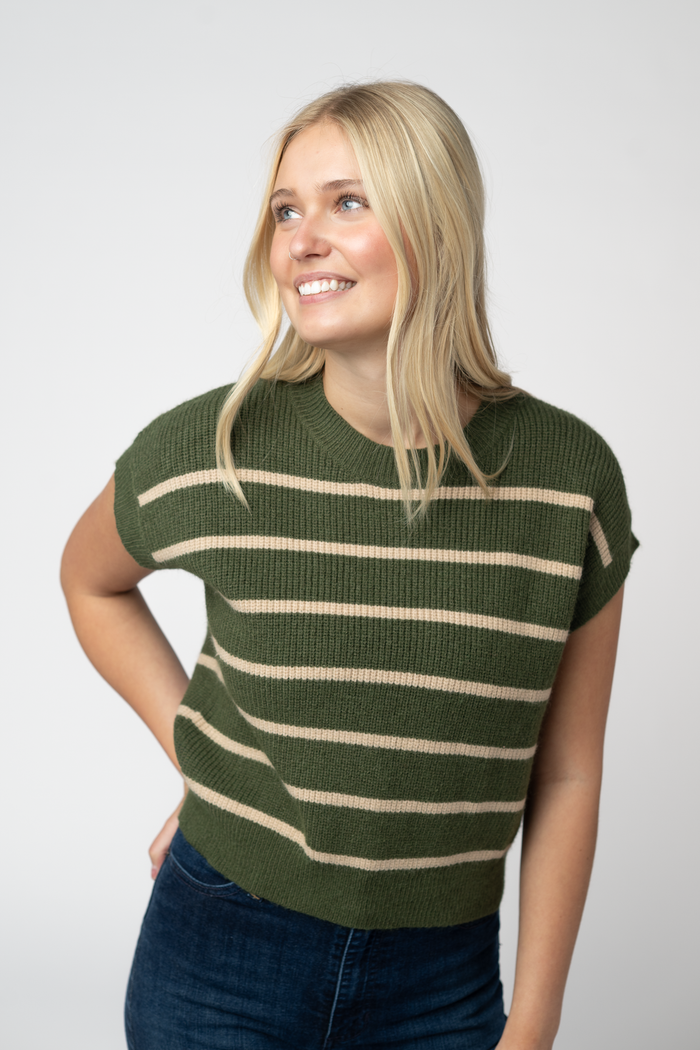 Striped Sweater Top - Olive and Tan