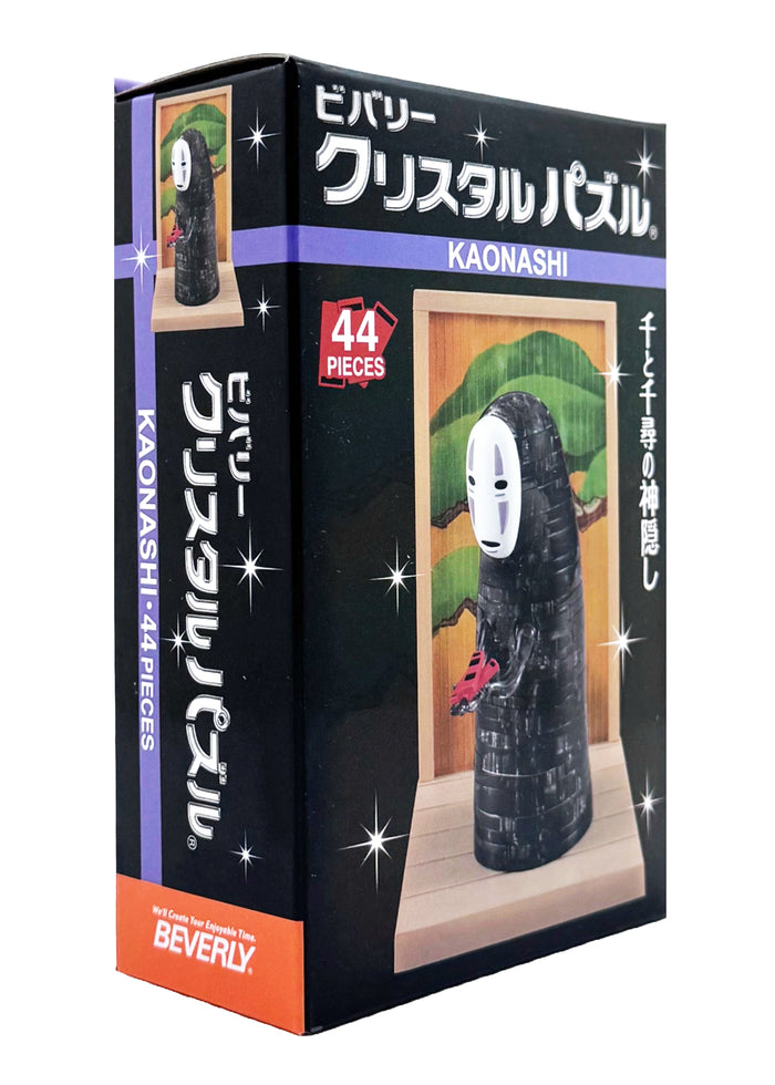 Studio Ghibli Spirited Away No Face 3D Crystal Puzzle Figurine in black multi — 44-piece transparent PVC crystal puzzle assembled into No Face figurine with wood stand — side view