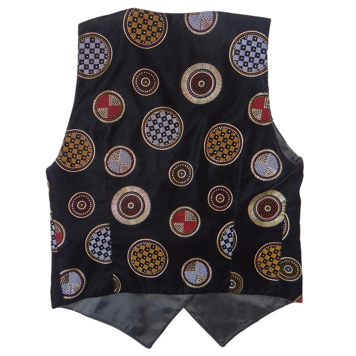 Stunning Vintage Black Velvet Geometric Print Vest with Red Gem Buttons1