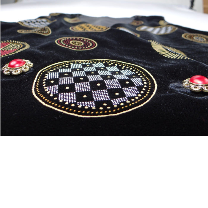 Stunning Vintage Black Velvet Geometric Print Vest with Red Gem Buttons2