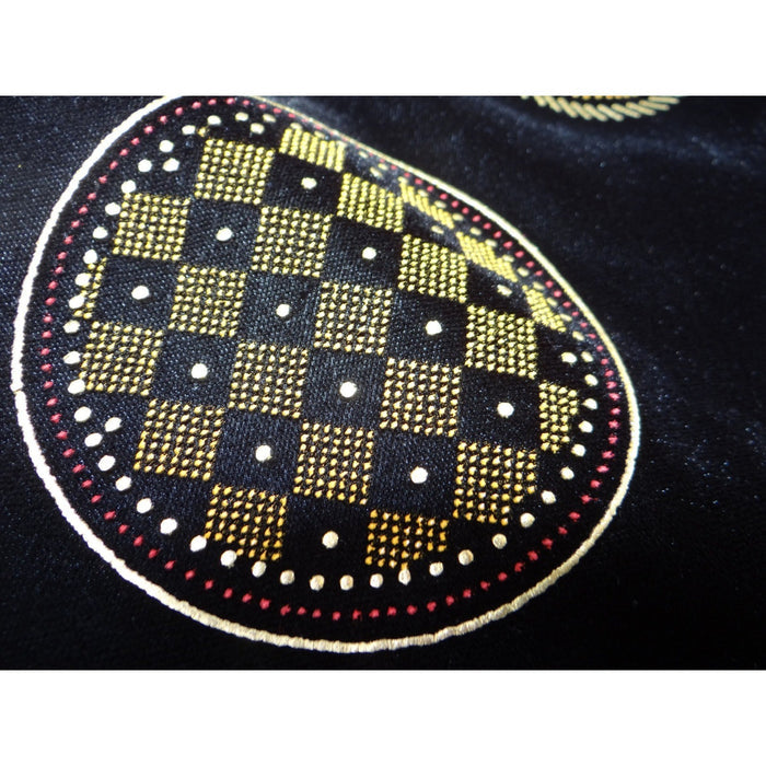 Stunning Vintage Black Velvet Geometric Print Vest with Red Gem Buttons4