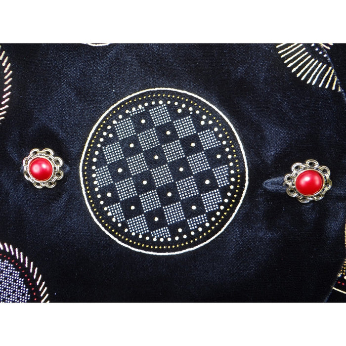 Stunning Vintage Black Velvet Geometric Print Vest with Red Gem Buttons5
