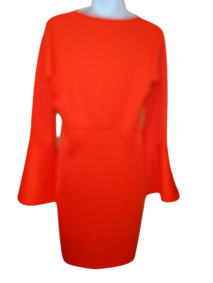 Stylish Bell Sleeve V Neck Dress   Vibrant Orange2