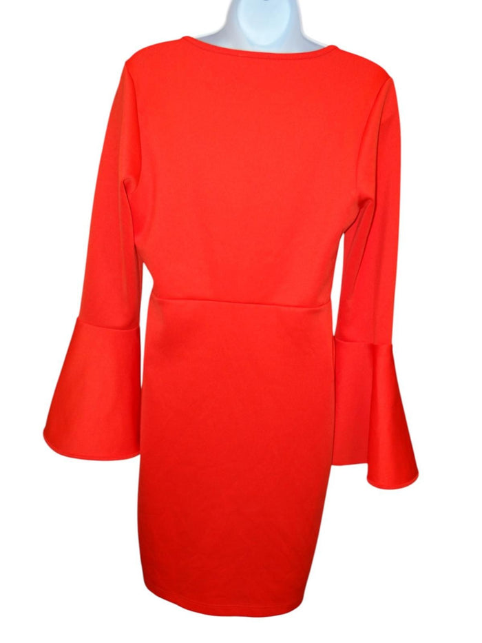 Stylish Bell Sleeve V Neck Dress   Vibrant Orange3