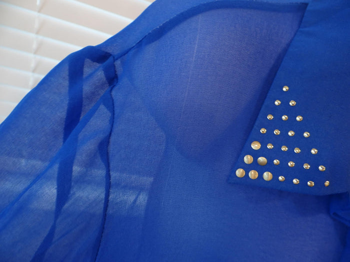 Stylish Sheer Blue Button Up Shirt with Studded Pockets2
