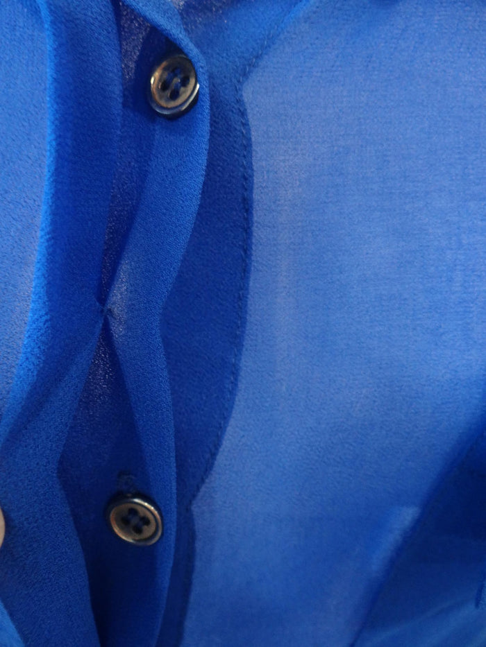 Stylish Sheer Blue Button Up Shirt with Studded Pockets3