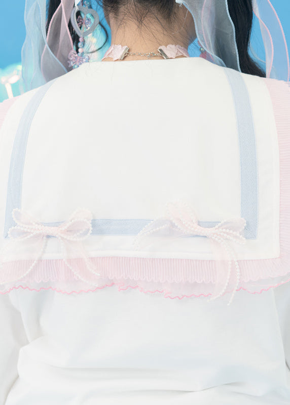 ACDC Rag Sugar Aquarium Sailor White Blue Zip Up Jacket in white with heart-shaped ruffle pocket on rave festival jacket — pocket detail