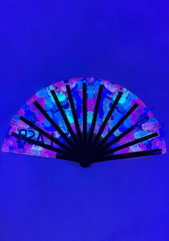 LASR Sugar High Gummy Bear UV Reactive Rave Fan — back view