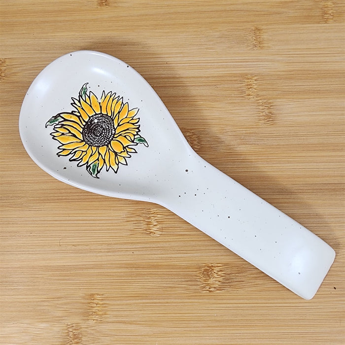 Sunflower Spoon Rest for Cooking Ceramic by Blue Sky Spectrum Embossed