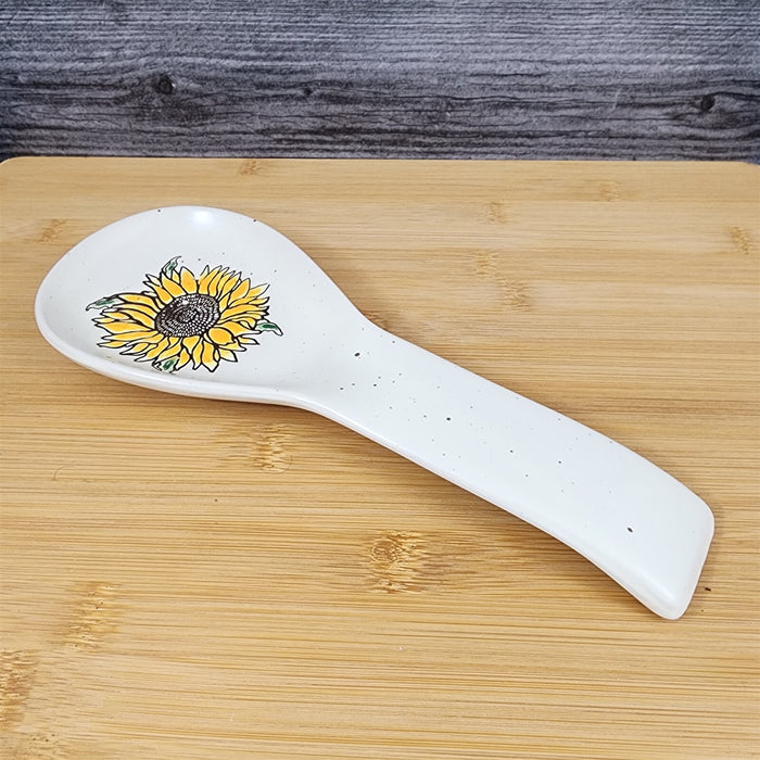 Sunflower Spoon Rest for Cooking Ceramic by Blue Sky Spectrum Embossed