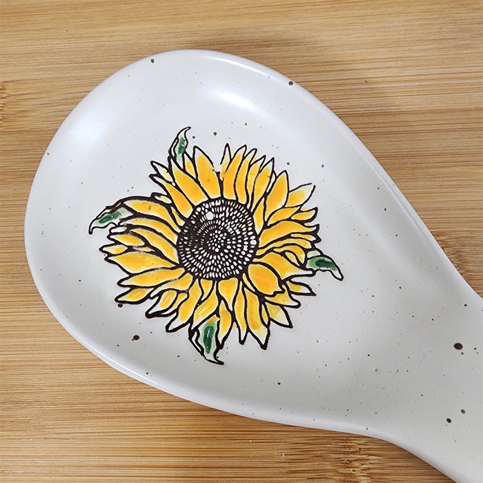 Sunflower Spoon Rest for Cooking Ceramic by Blue Sky Spectrum Embossed