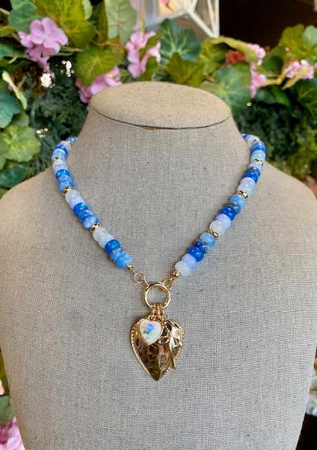 Sweetheart Beaded Porcelain Heart Charm Necklace