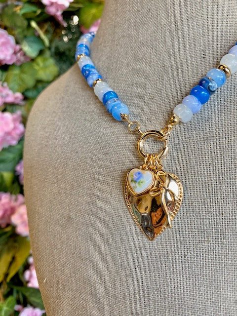 Sweetheart Beaded Porcelain Heart Charm Necklace
