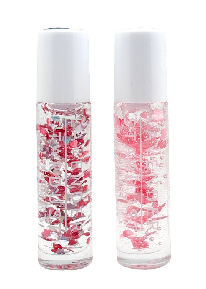 Lavender Stardust Sweetheart Glitter Lip Gloss 2PC Box Set in pink — detail view