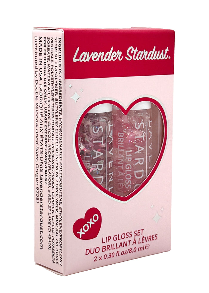 Lavender Stardust Sweetheart Glitter Lip Gloss 2PC Box Set in pink — side view