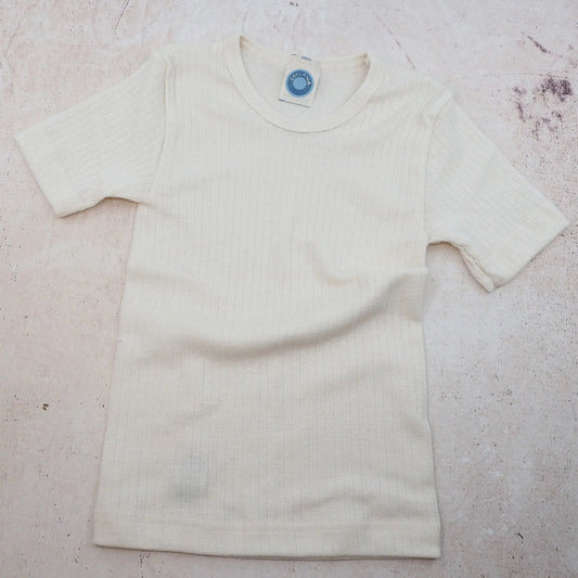 T-shirt à MC pour enfant en laine, soie et coton bio Cosilana  - Naturel