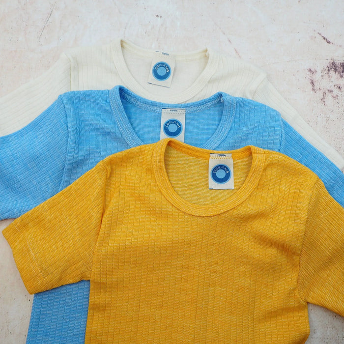 T-shirt à MC pour enfant en laine, soie et coton bio Cosilana  - Naturel
