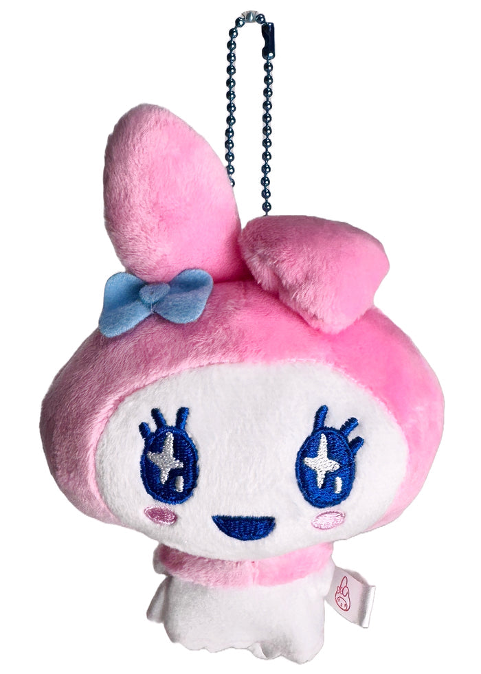 Bandai Tamagotchi x Sanrio Lovlicki My Melody Cosplay Plush Mascot Keychain in pink with chibi Lovlicki in My Melody cosplay design — front view