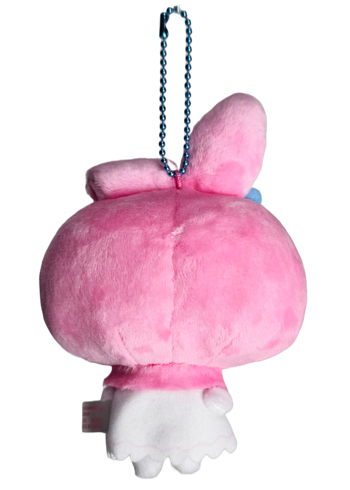 Bandai Tamagotchi x Sanrio Lovlicki My Melody Cosplay Plush Mascot Keychain in pink with chibi Lovlicki in My Melody cosplay design — back view