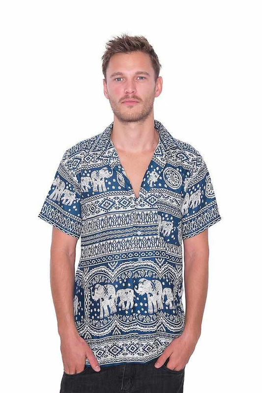 Teal Hawaiian Elephant Printed Shirt - Lannaclothesdesign Shop