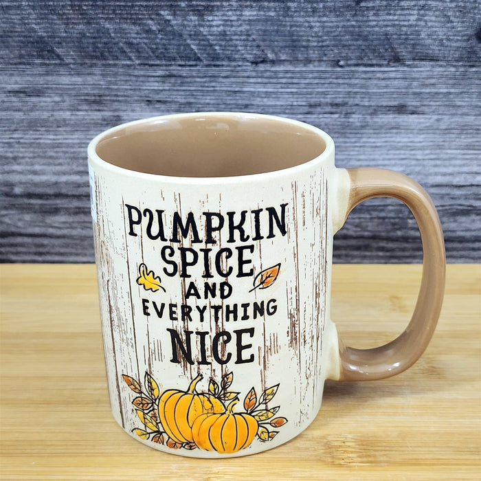 Thanksgiving Coffee Mug Pumpkin Spice Wood Grain Tea Cup 17oz by Blue Sky