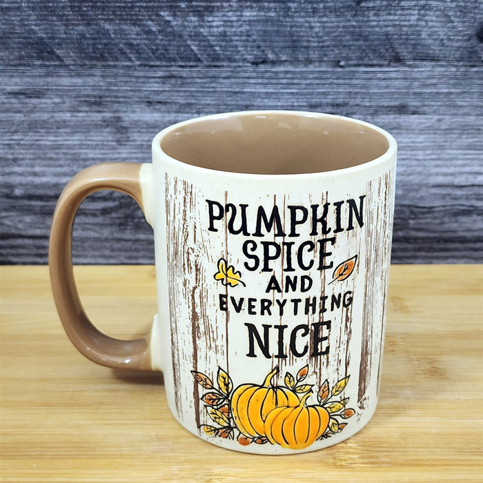 Thanksgiving Coffee Mug Pumpkin Spice Wood Grain Tea Cup 17oz by Blue Sky