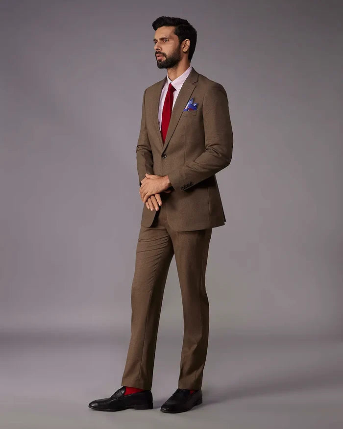 The Marquis Structured Twill Suit- Brown
