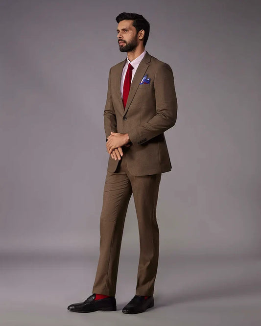 The Marquis Structured Twill Suit- Brown