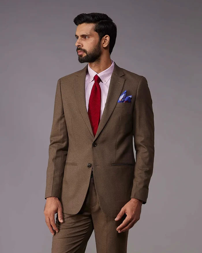 The Marquis Structured Twill Suit- Brown