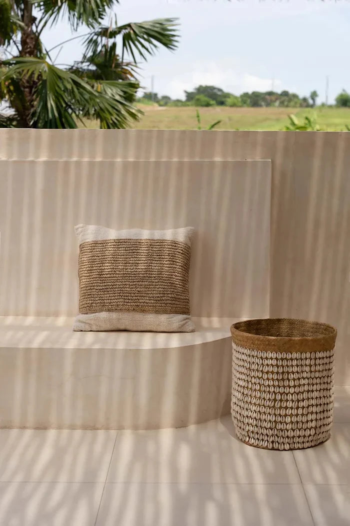 THE RAFFIA STAMP CUSHION COVER NATURAL