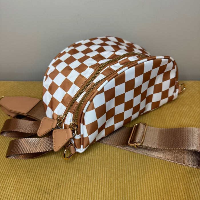 The Roni Nylon Crossbody - Checkered Camel