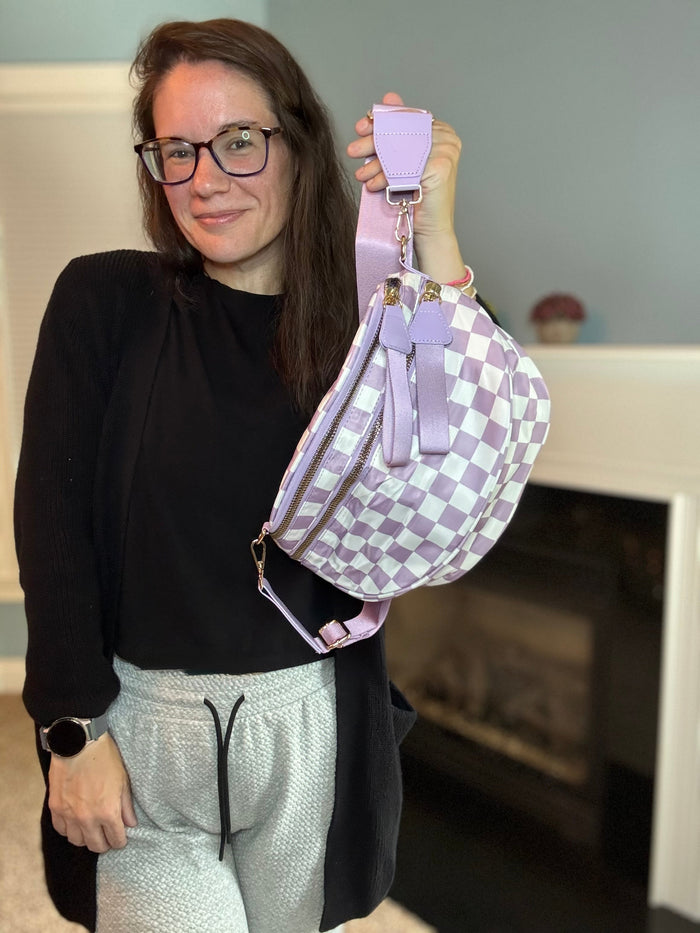 The Roni Nylon Crossbody - Checkered Light Purple