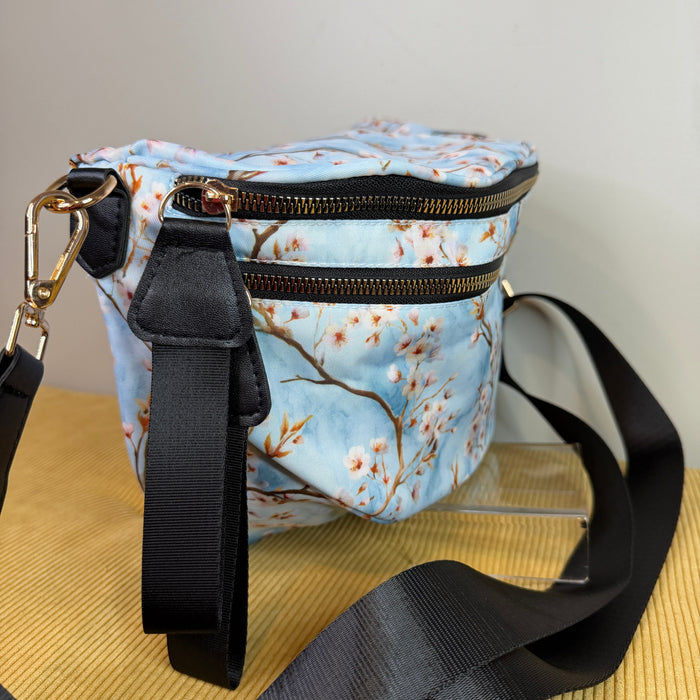 The Roni Nylon Crossbody - Ice Blue Cherry Blossom