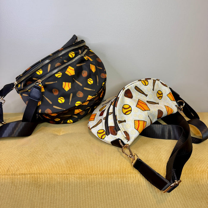 The Roni Nylon Crossbody - Softball on White