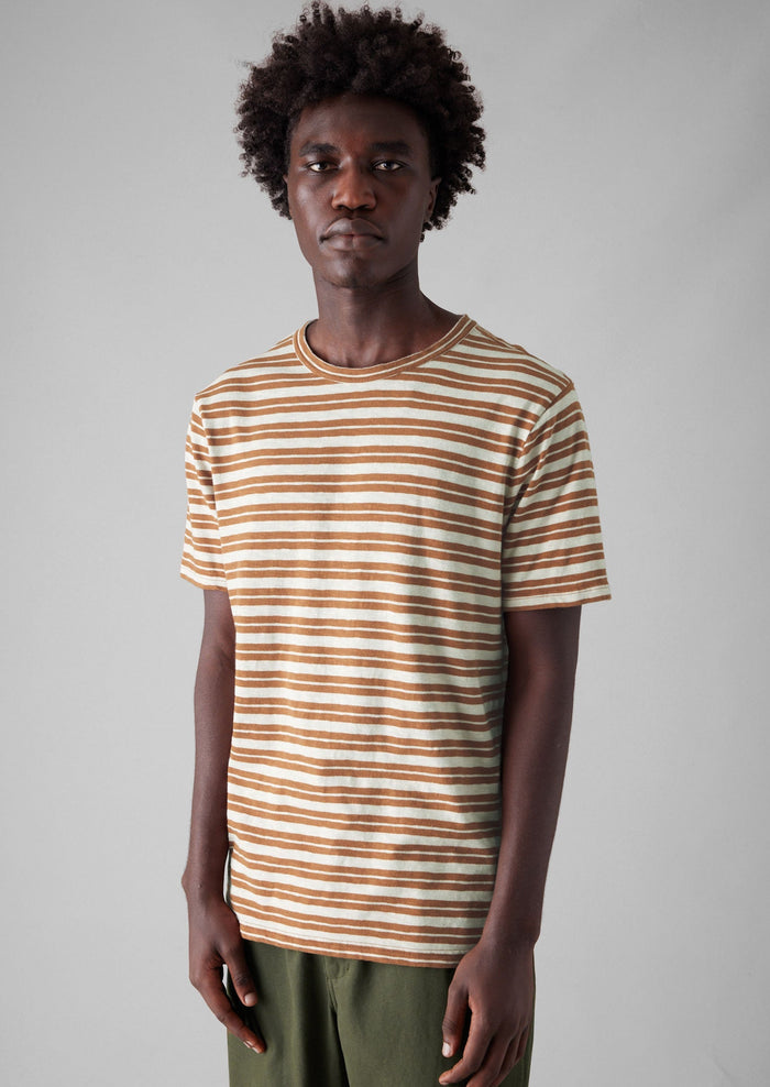 Theo Stripe Cotton Short Sleeve Tee | Ecru/Rust
