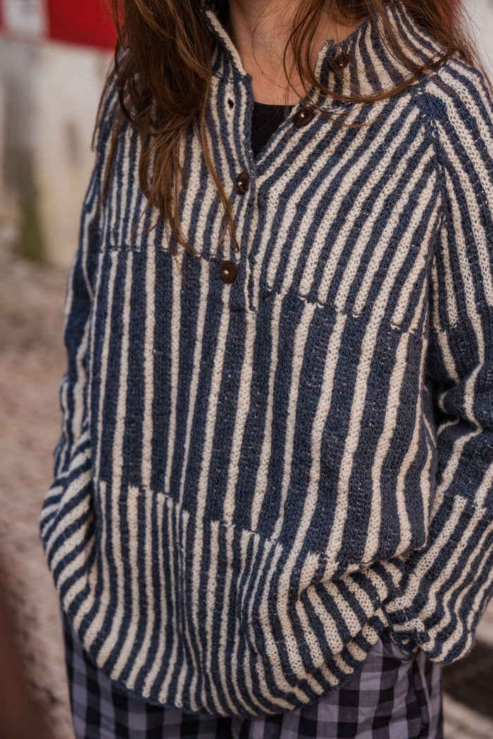 Tiff Oversized Wool Henley in Slate and Cream
