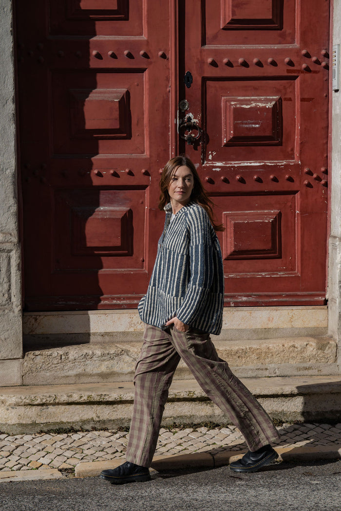Tiff Oversized Wool Henley in Slate and Cream