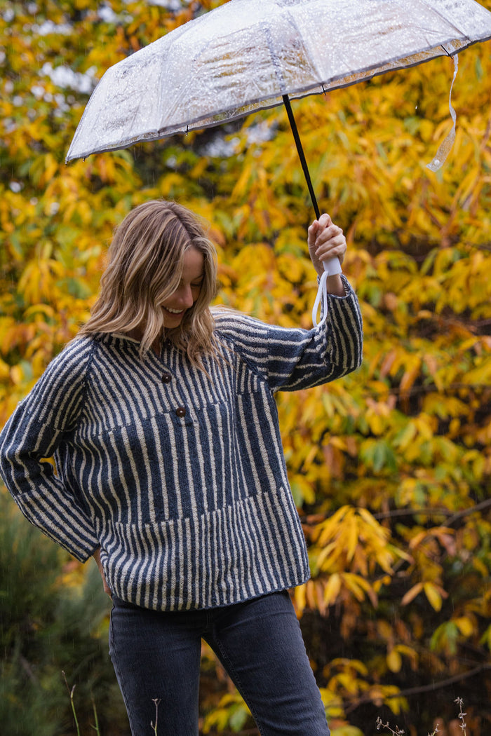 Tiff Oversized Wool Henley in Slate and Cream
