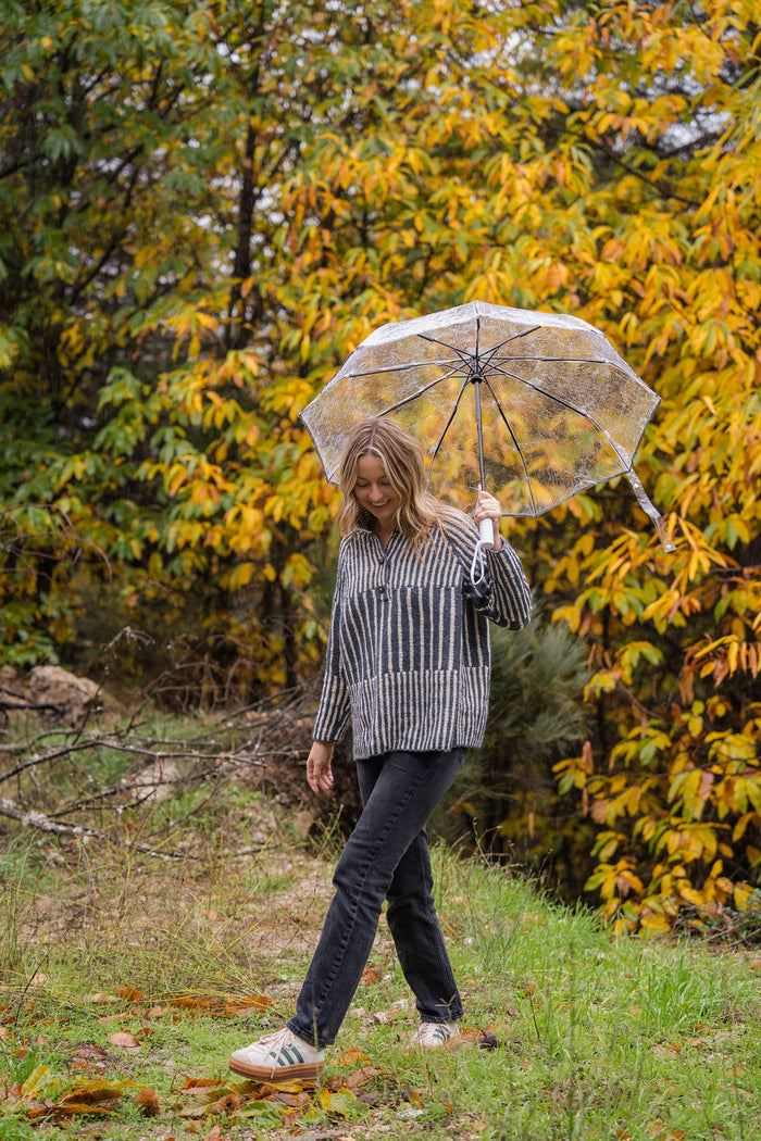 Tiff Oversized Wool Henley in Slate and Cream