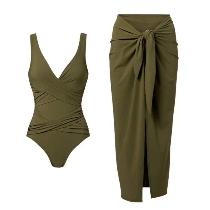 Tilia V-Neck Swimsuit Set  - Green