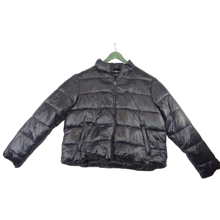 Time and Tru Womens Black Quilted Puffer Jacket Full Zip Stand Collar XL 16 180